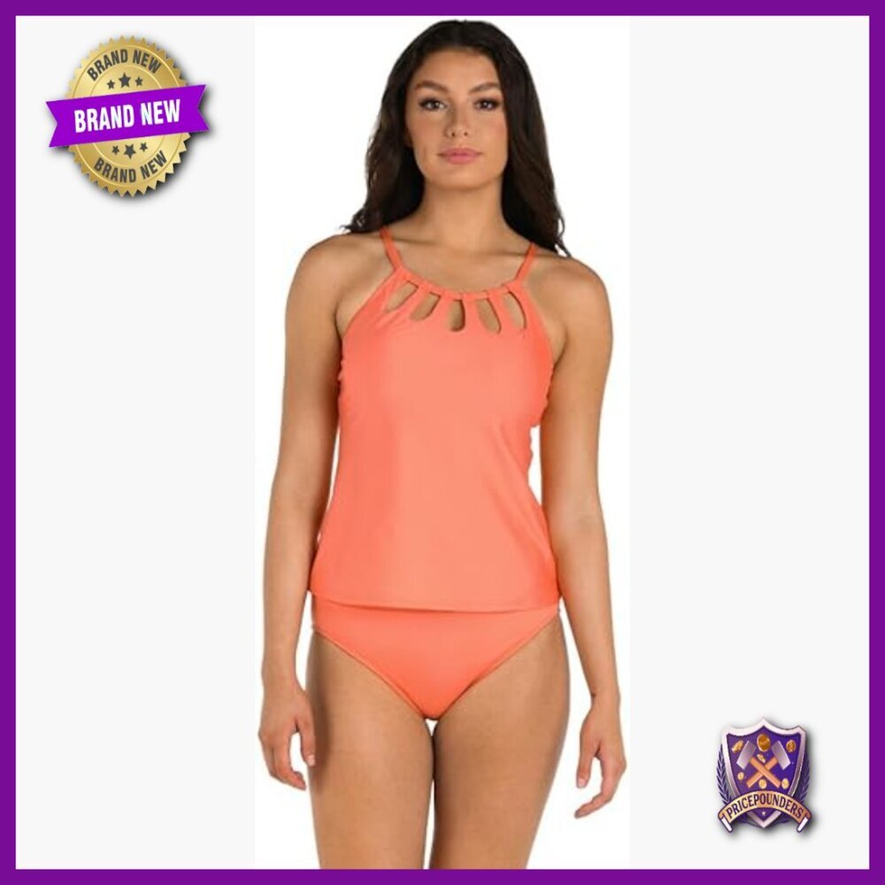 Size 12 Underwire High Neck Tankini Top Nylon Blend Swimwear